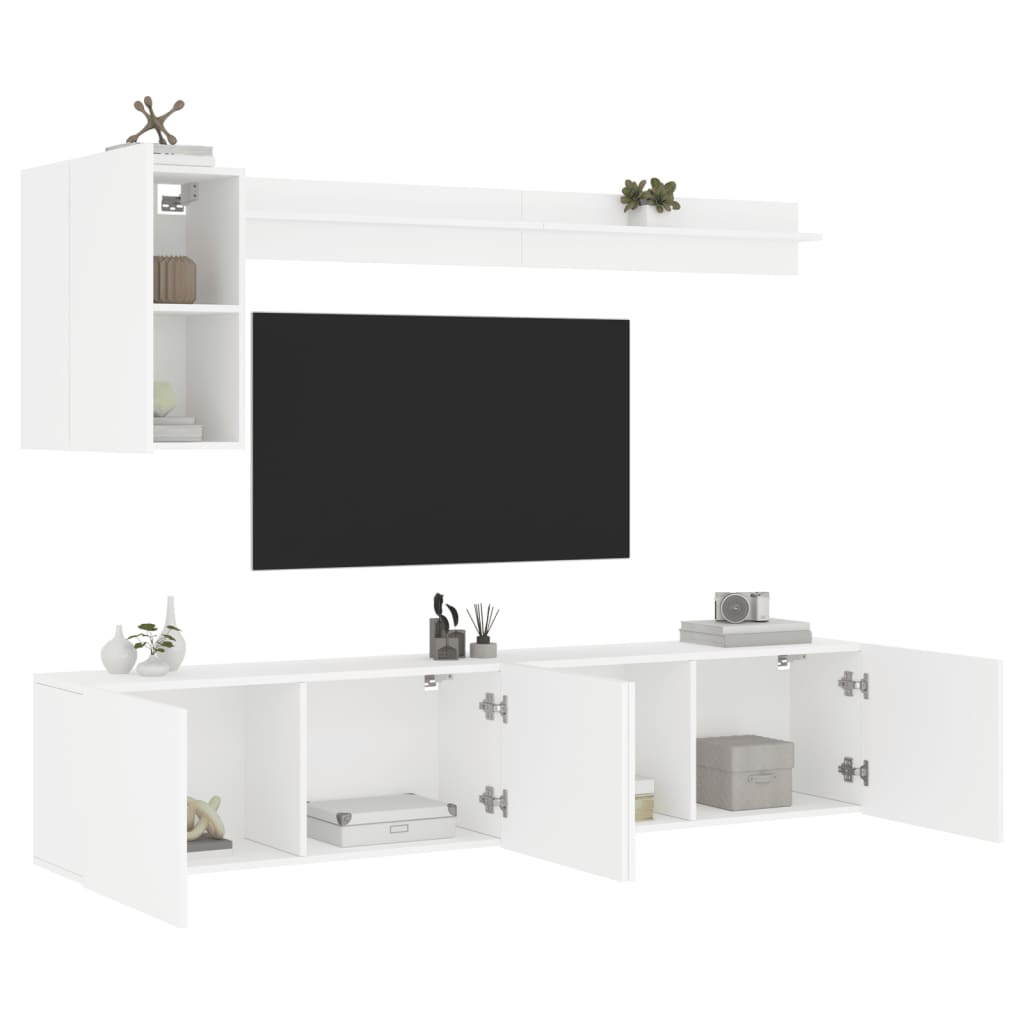 5-Delige Tv-Meubelset Bewerkt Hout Wit