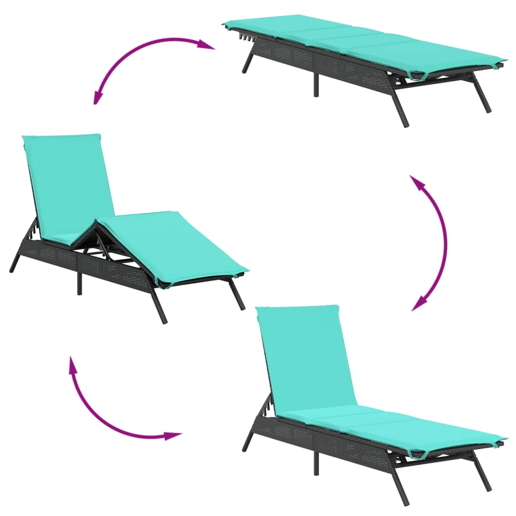 Ligbedden 2 st met tafel poly rattan zwart (alleen VS)