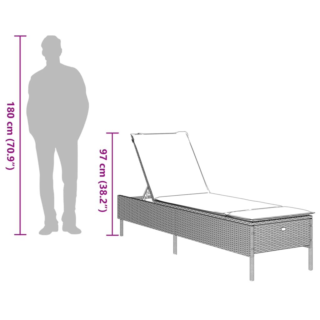 Ligbed met kussen poly rattan zwart