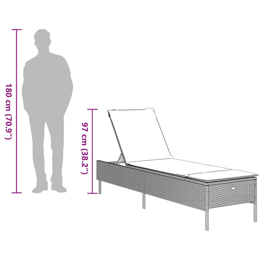 Ligbed met kussen poly rattan bruin