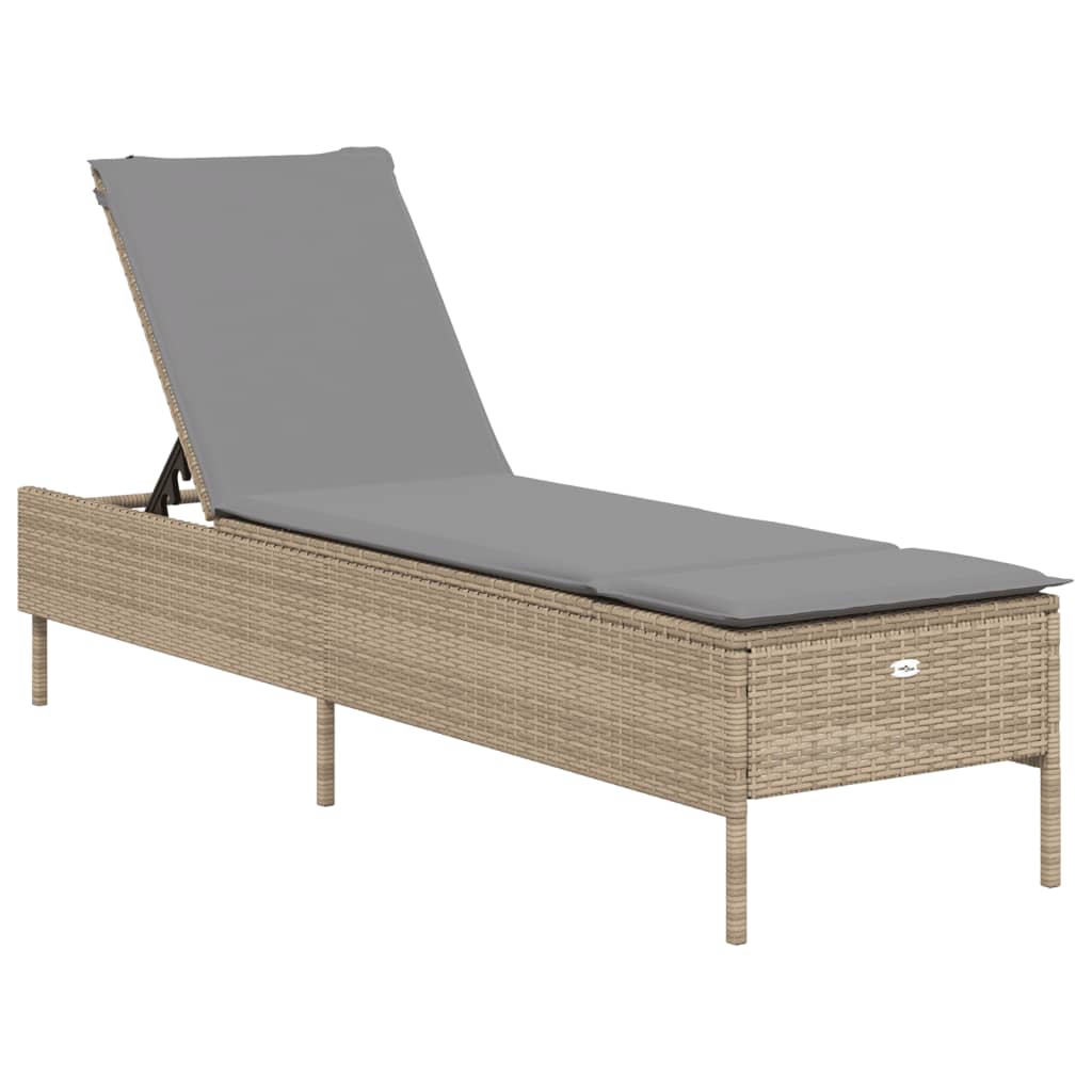 Ligbed met kussen poly rattan beige