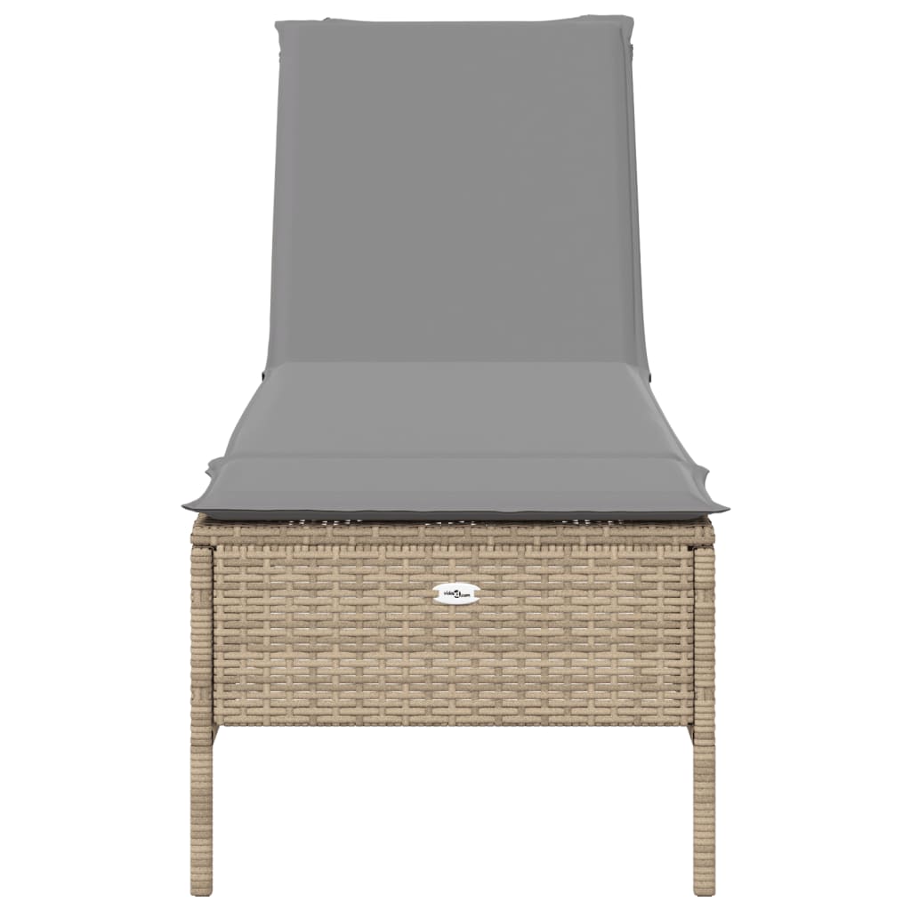 Ligbed met kussen poly rattan beige