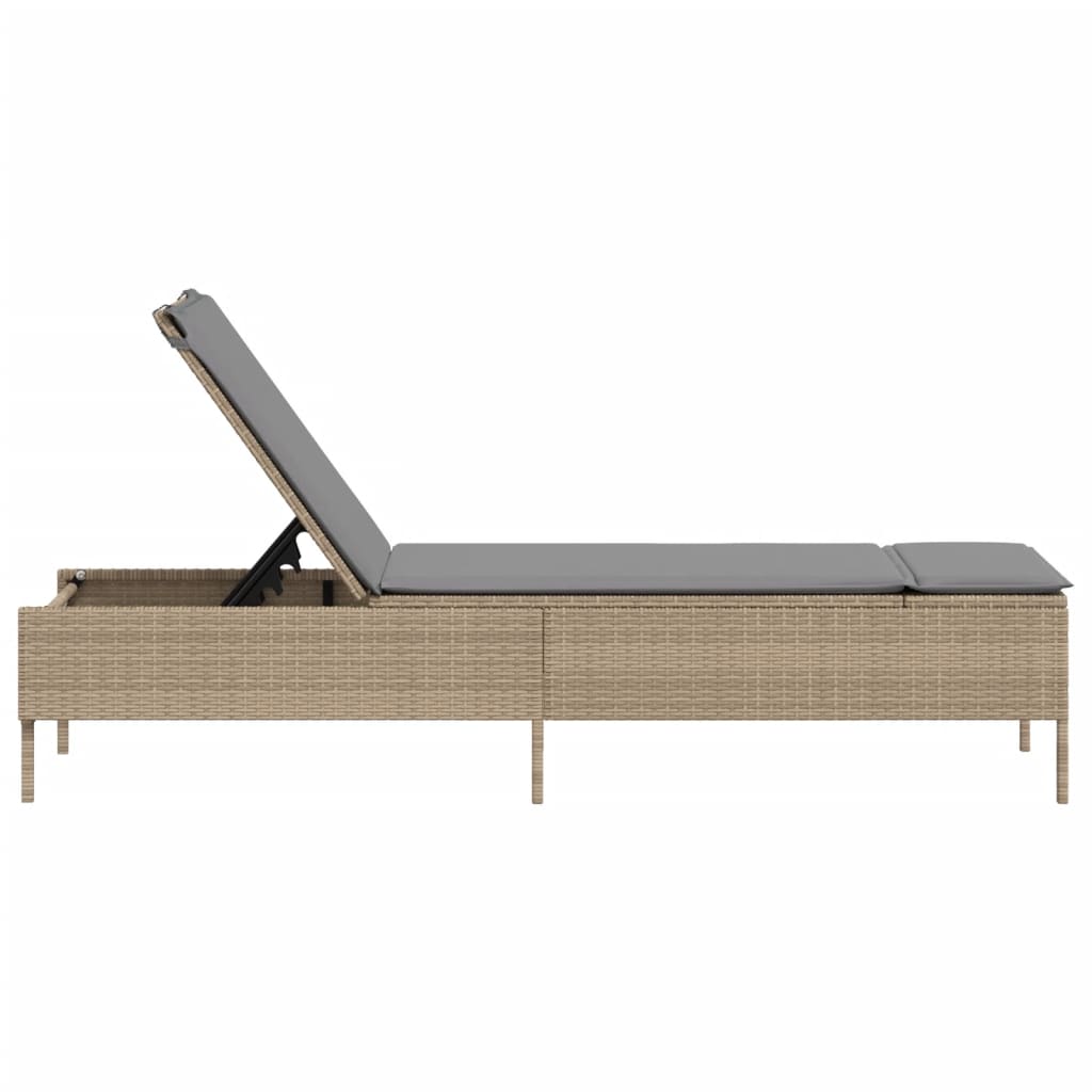 Ligbed met kussen poly rattan beige