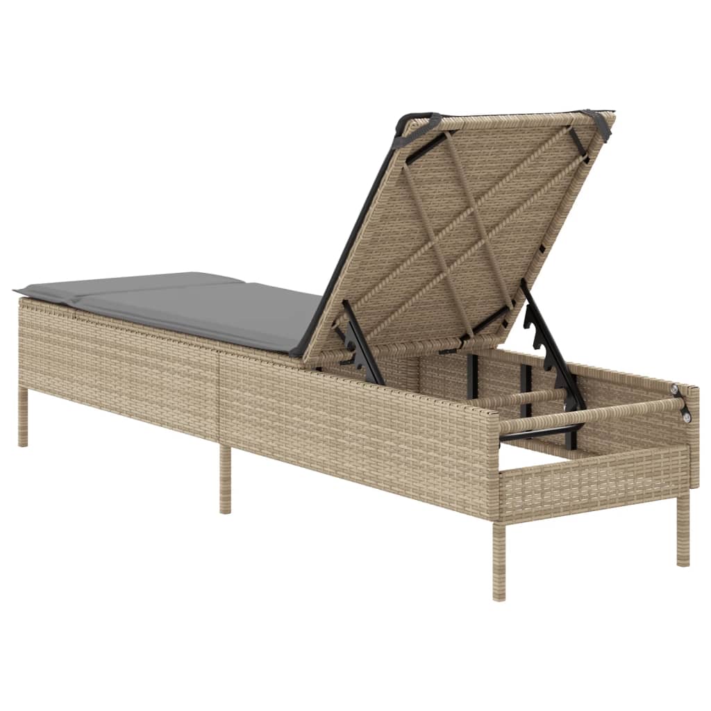 Ligbed met kussen poly rattan beige