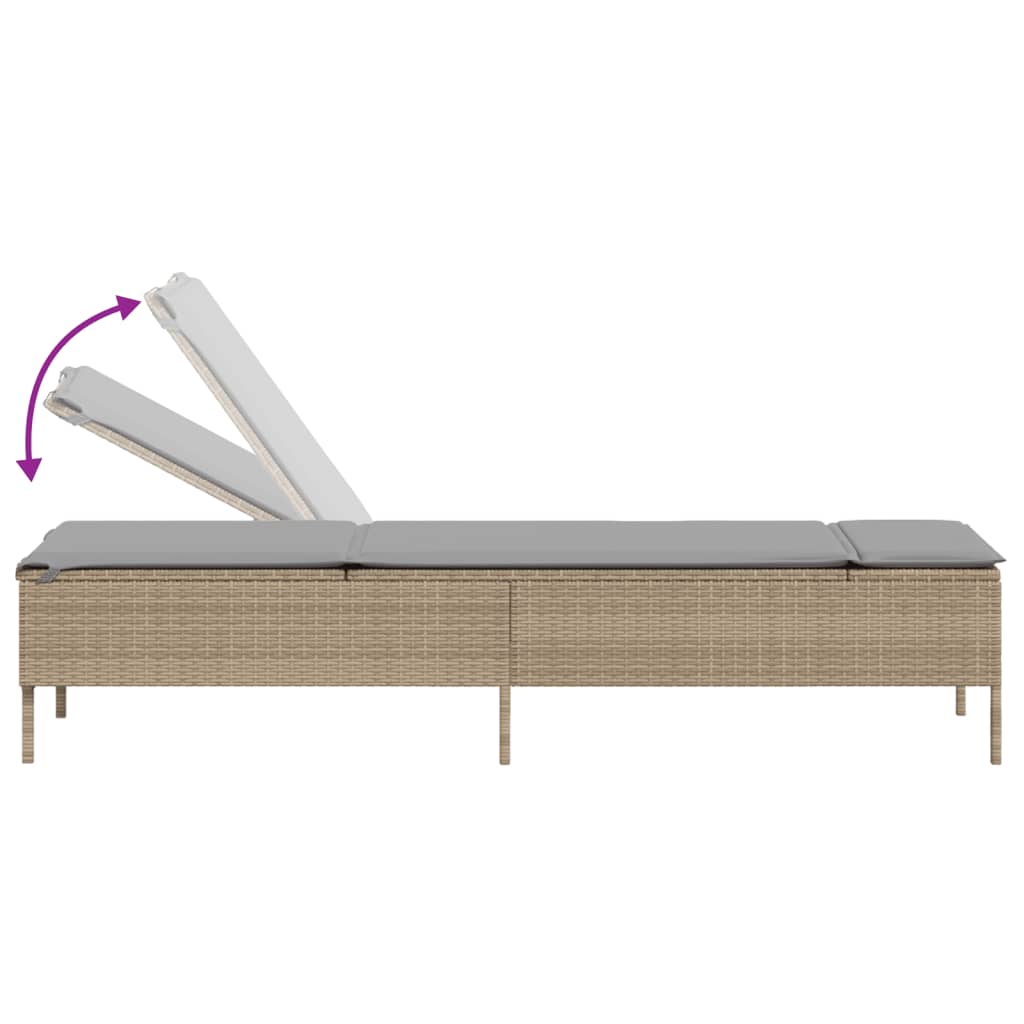 Ligbed met kussen poly rattan beige