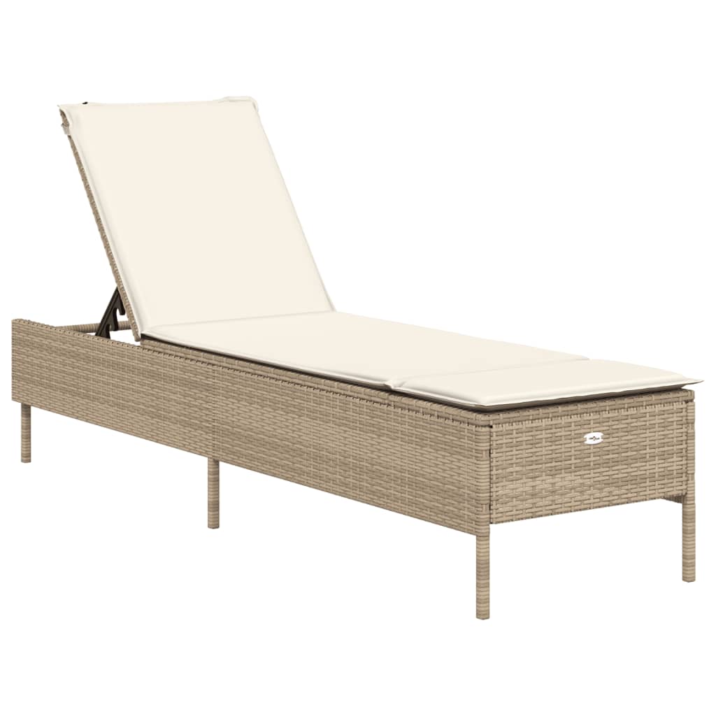 Ligbed met kussen poly rattan beige