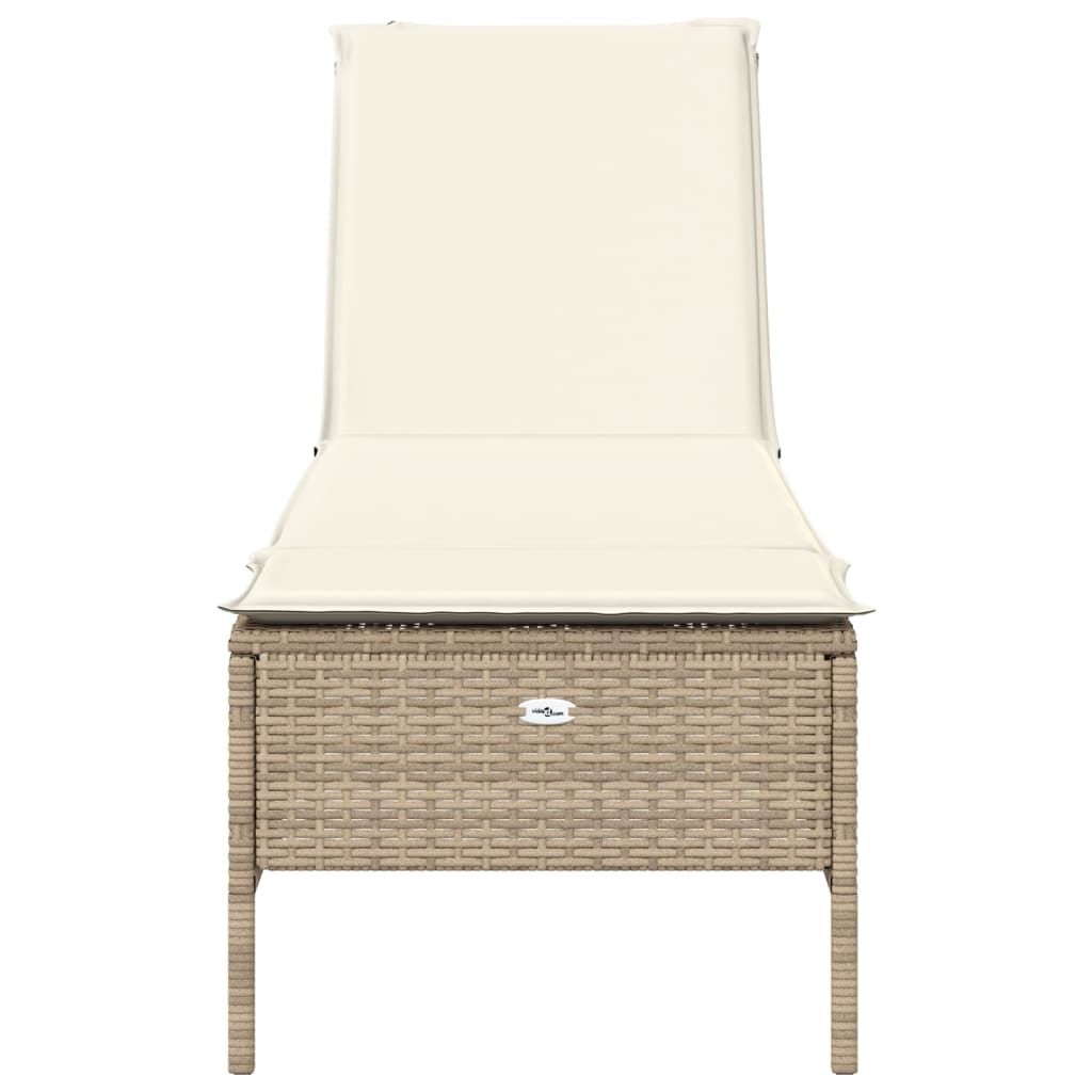 Ligbed met kussen poly rattan beige