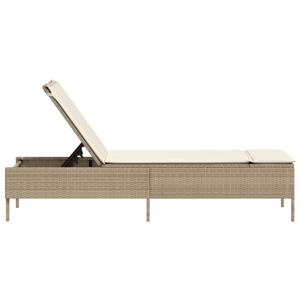 Ligbed met kussen poly rattan beige