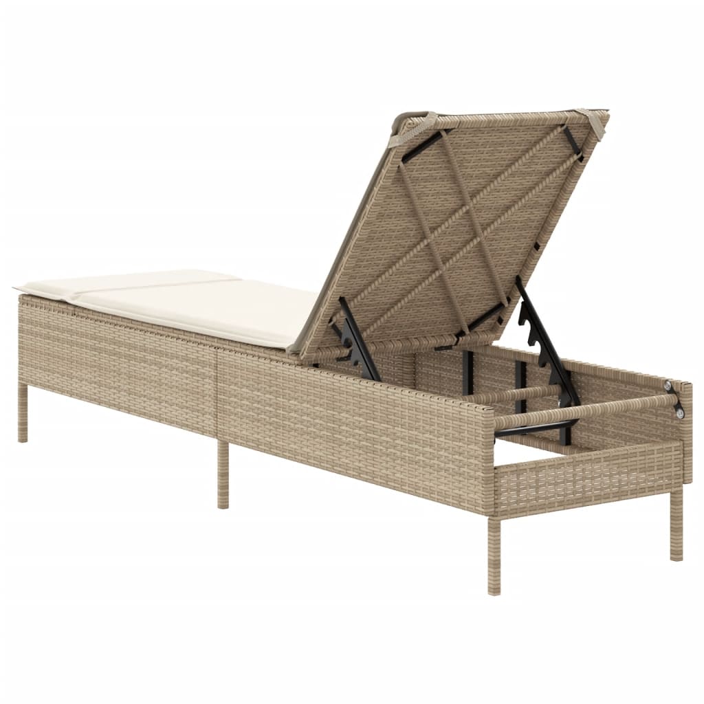 Ligbed met kussen poly rattan beige