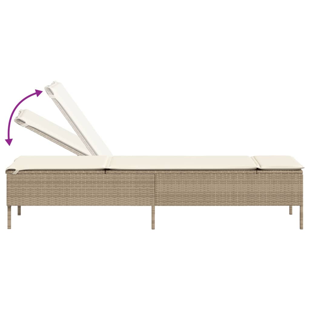 Ligbed met kussen poly rattan beige