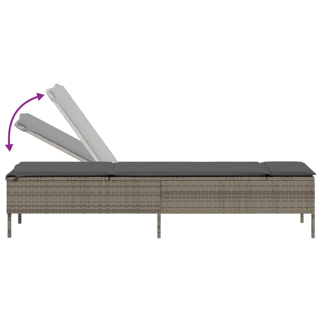 Ligbed met tafel en kussen poly rattan grijs