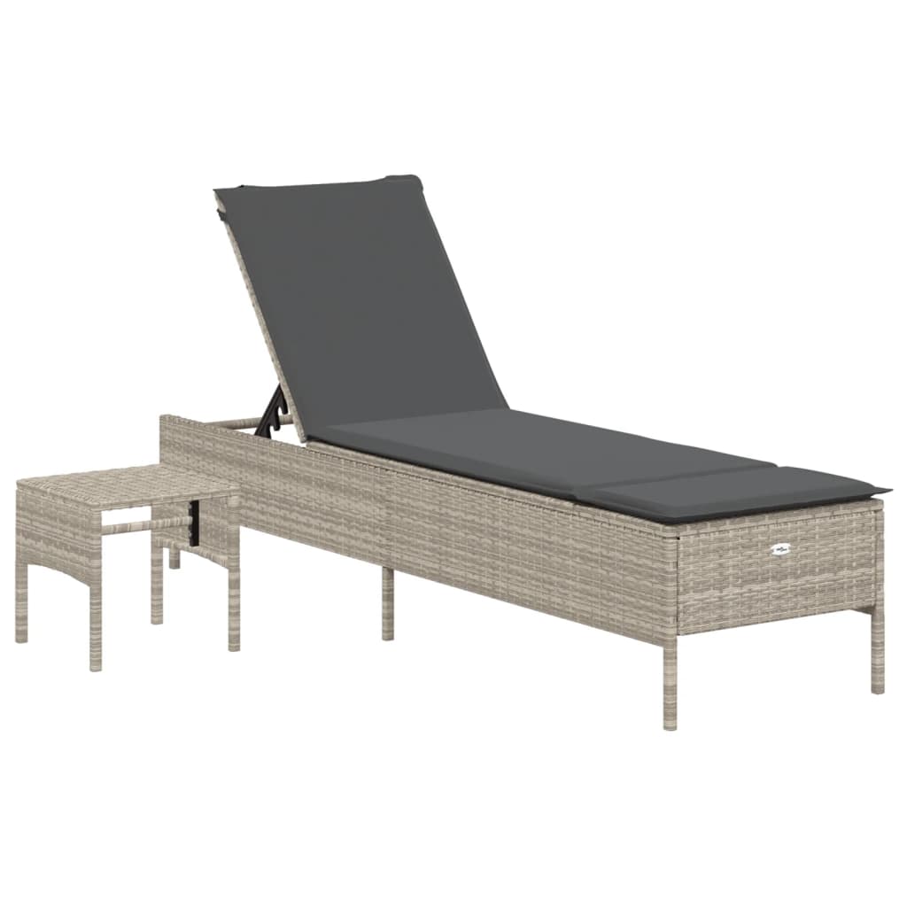 Ligbed met tafel en kussen poly rattan lichtgrijs