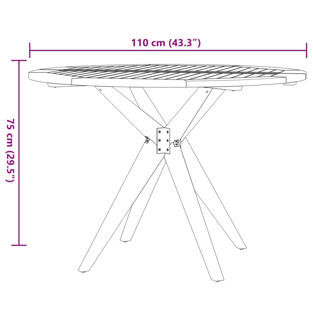 Tuintafel rond Ø110x75 cm massief acaciahout