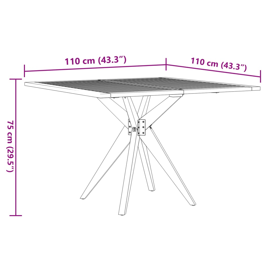 Tuintafel vierkant 110x110x75 cm massief acaciahout