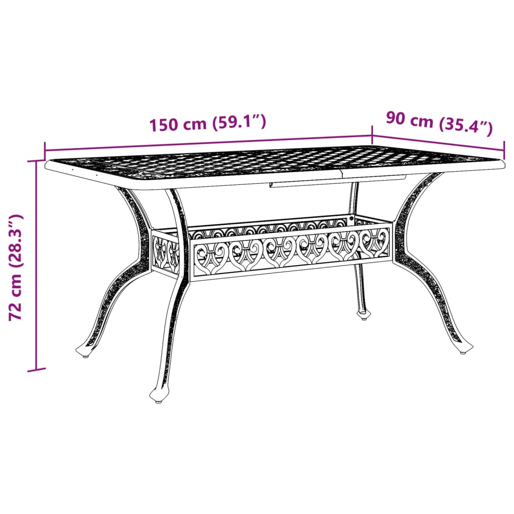 Tuintafel 150x90x72 cm gietaluminium zwart