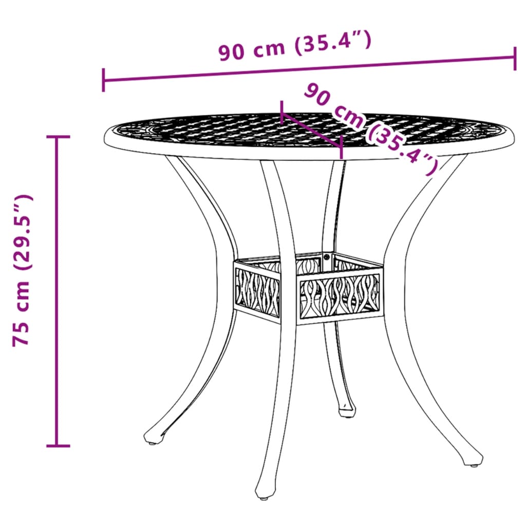 Tuintafel Ø 90x75 cm gietaluminium bronskleurig