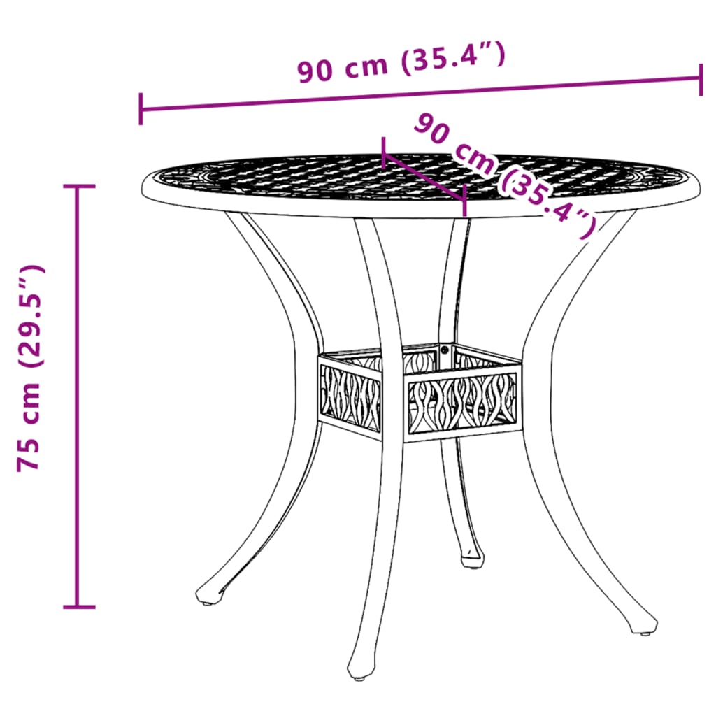 Tuintafel Ø 90x75 cm gietaluminium zwart