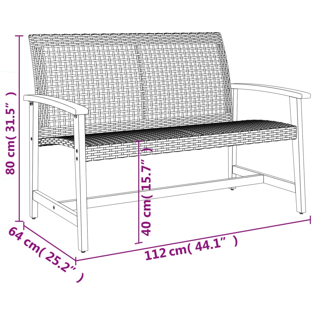 Tuinbank 112 Cm Poly Rattan En Acaciahout Grijs