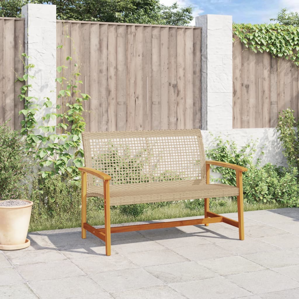 Tuinbank 112 Cm Poly Rattan En Acaciahout Beige