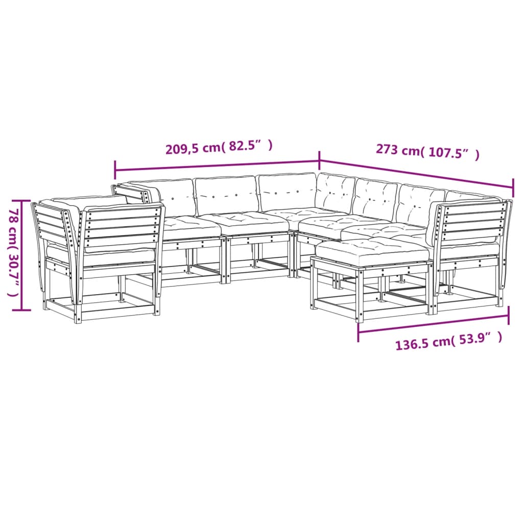 8-Delige Loungeset Met Kussens Massief Grenenhout