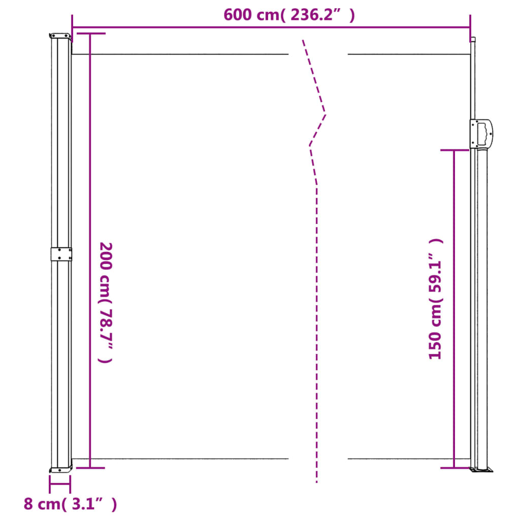 Windscherm Uittrekbaar 200X600 Cm Crèmekleurig