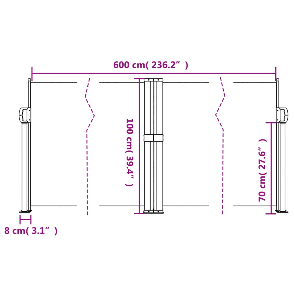 Windscherm uittrekbaar 100x600 cm beige