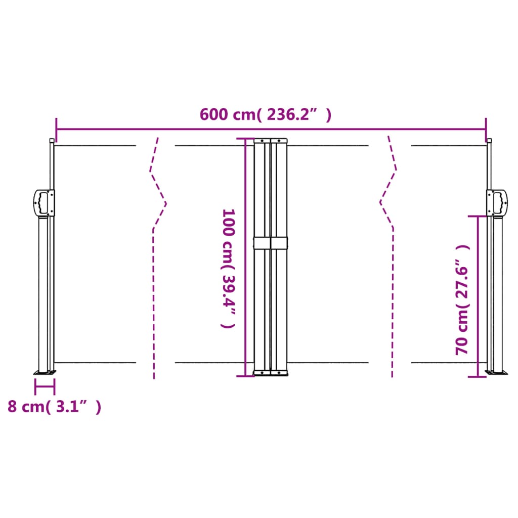 Windscherm uittrekbaar 100x600 cm wit