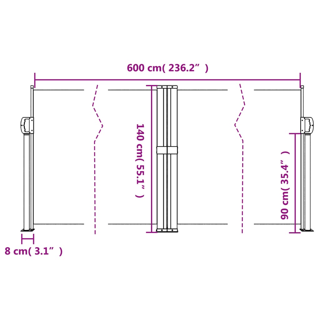 Windscherm uittrekbaar 140x600 cm beige