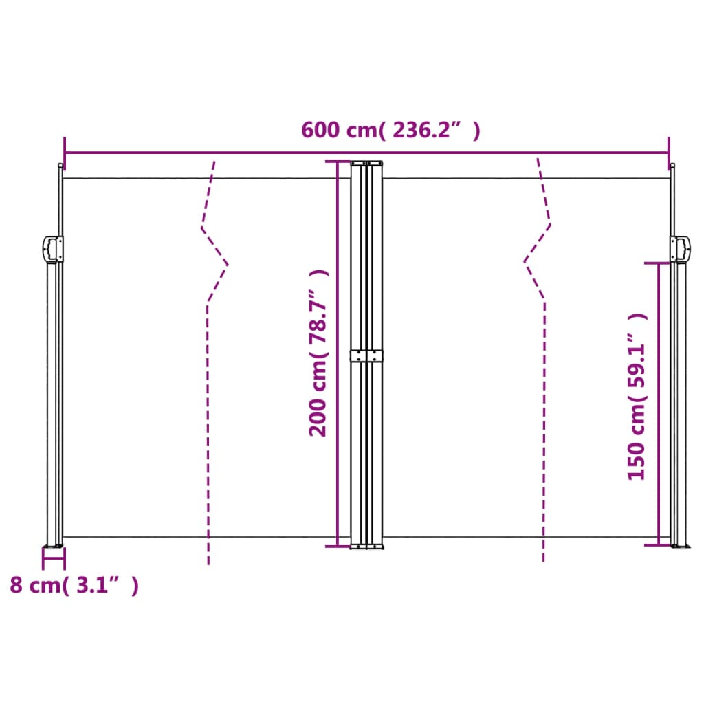 Windscherm uittrekbaar 200x600 cm beige