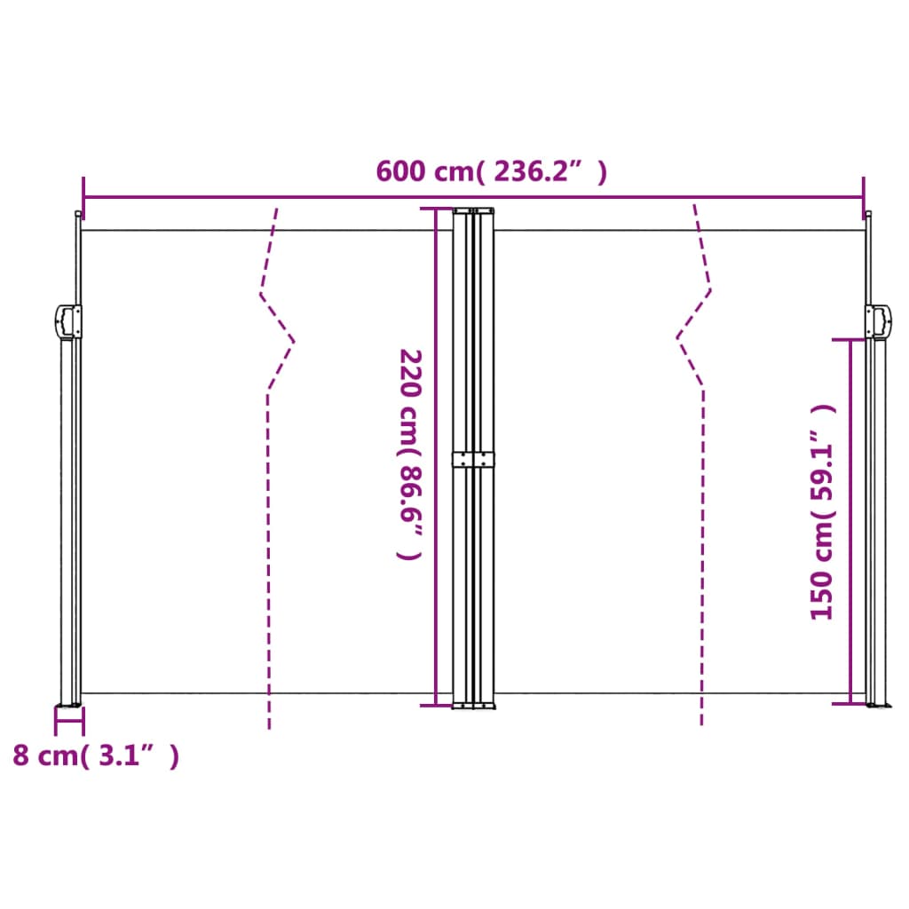 Windscherm Uittrekbaar 220X600 Cm Crèmekleurig Groen