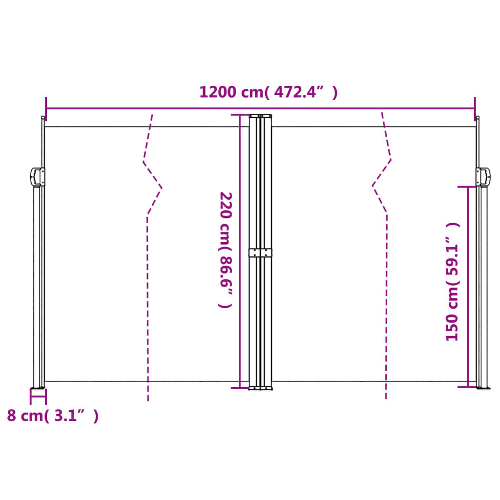 Windscherm Uittrekbaar 220X600 Cm Crèmekleurig