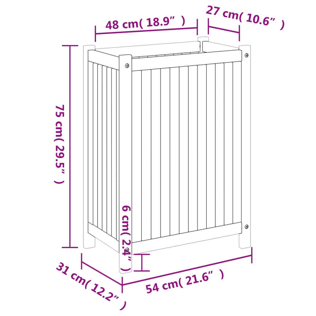 Plantenbak met voering 54x31x75 cm massief acaciahout