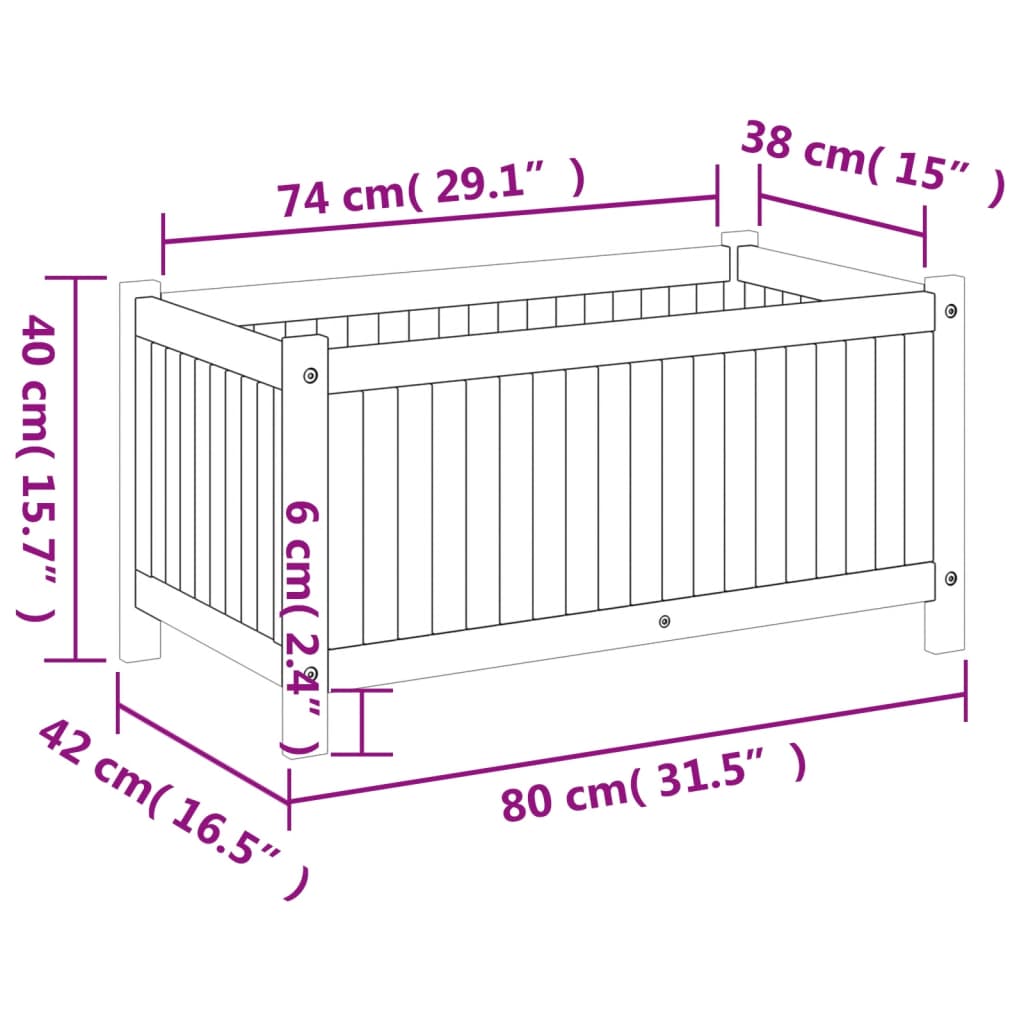 Plantenbak met voering 80x42x40 cm massief acaciahout