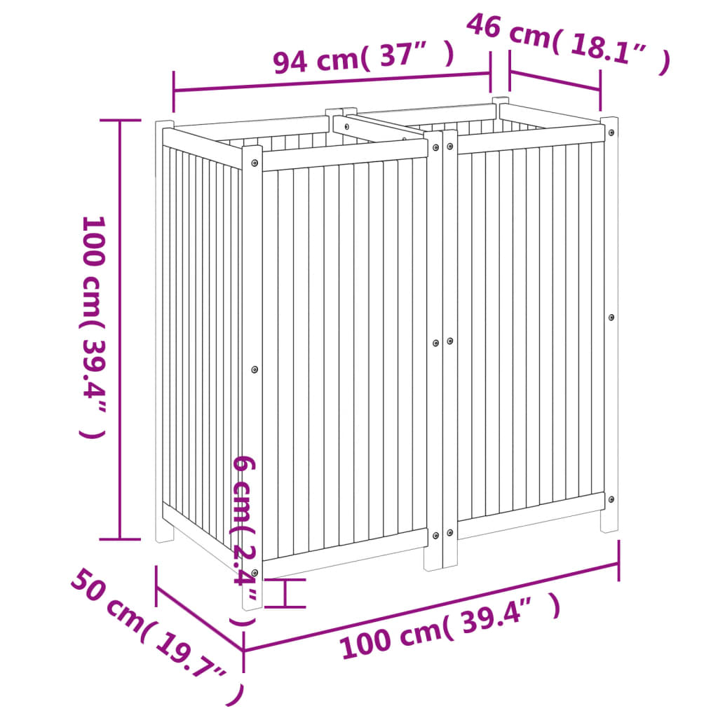 Plantenbak met voering 100x50x100 cm massief acaciahout