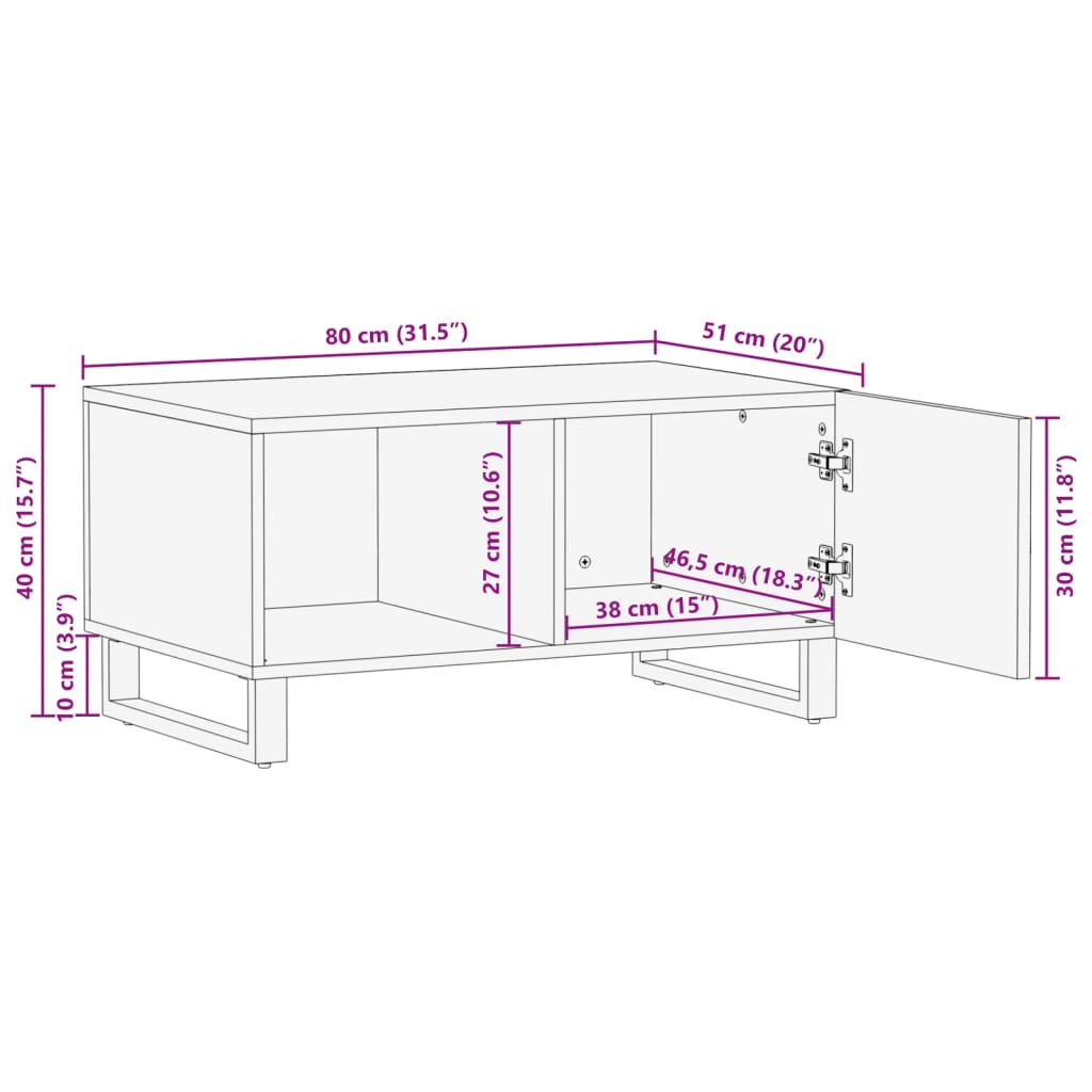Salontafel 80x51x40 cm massief mangohout bruin
