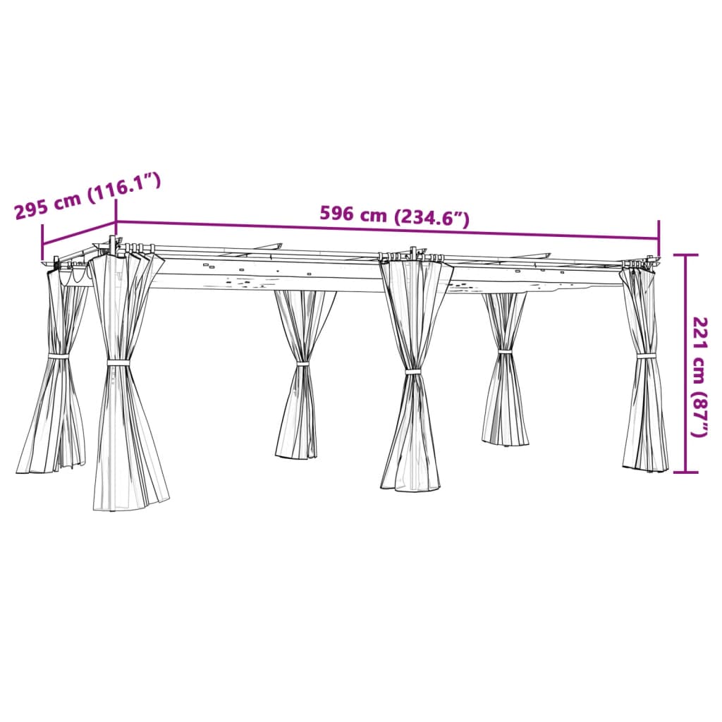 Prieel met gordijnen 6x3 m staal crèmekleurig