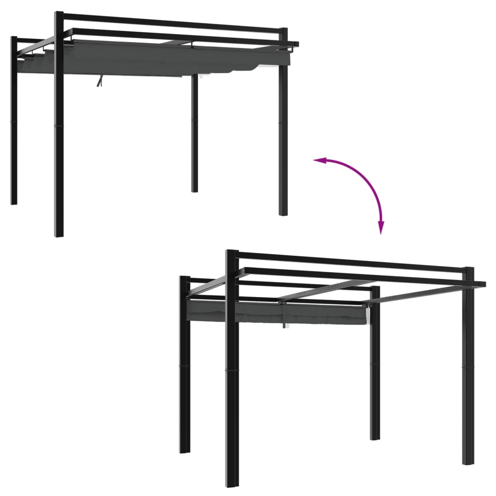 Prieel met uittrekbaar dak 3x3 m aluminium antracietkleurig