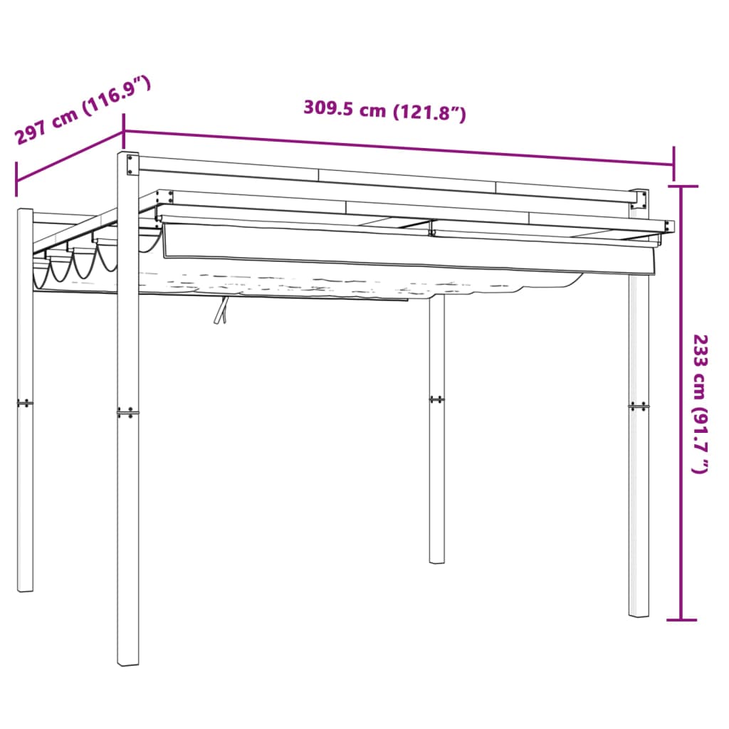 Prieel met uittrekbaar dak 3x3 m aluminium antracietkleurig