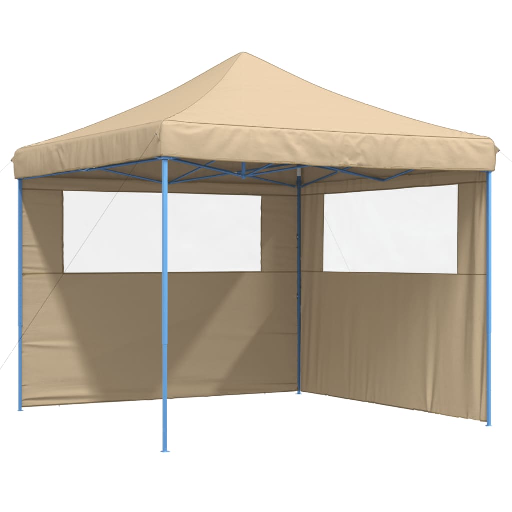 Partytent inklapbaar pop-up met 2 zijwanden beige