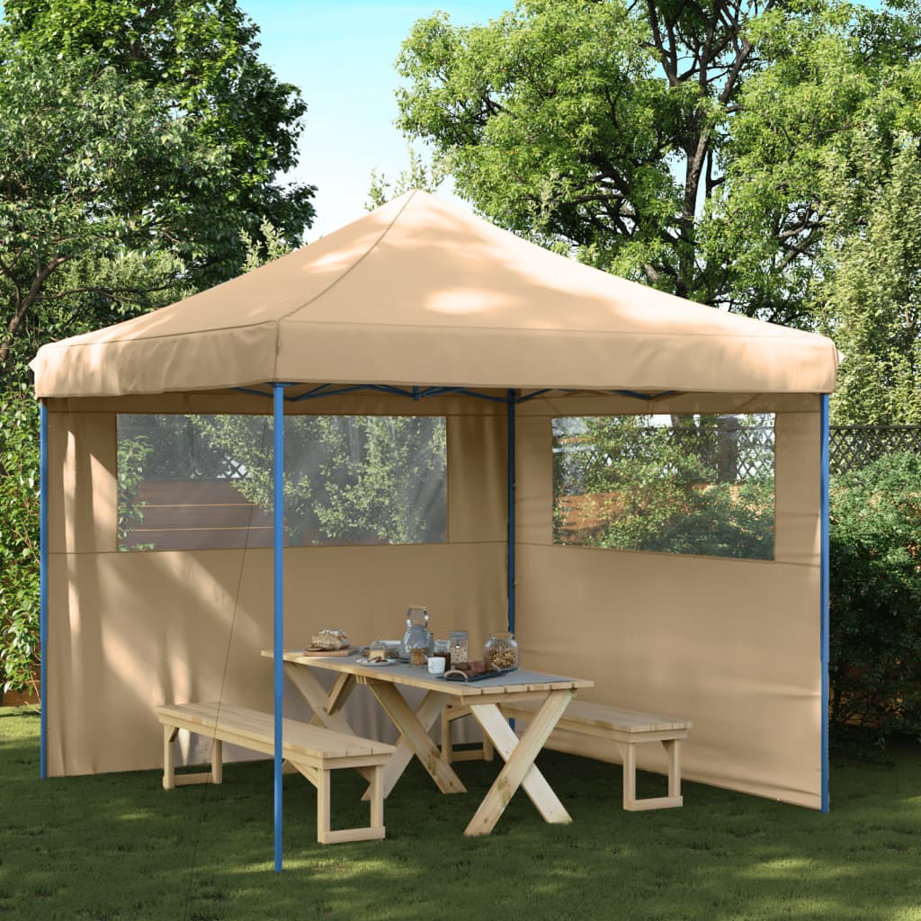 Partytent inklapbaar pop-up met 2 zijwanden beige