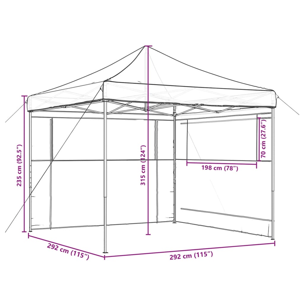 Partytent inklapbaar pop-up met 2 zijwanden terracottakleurig