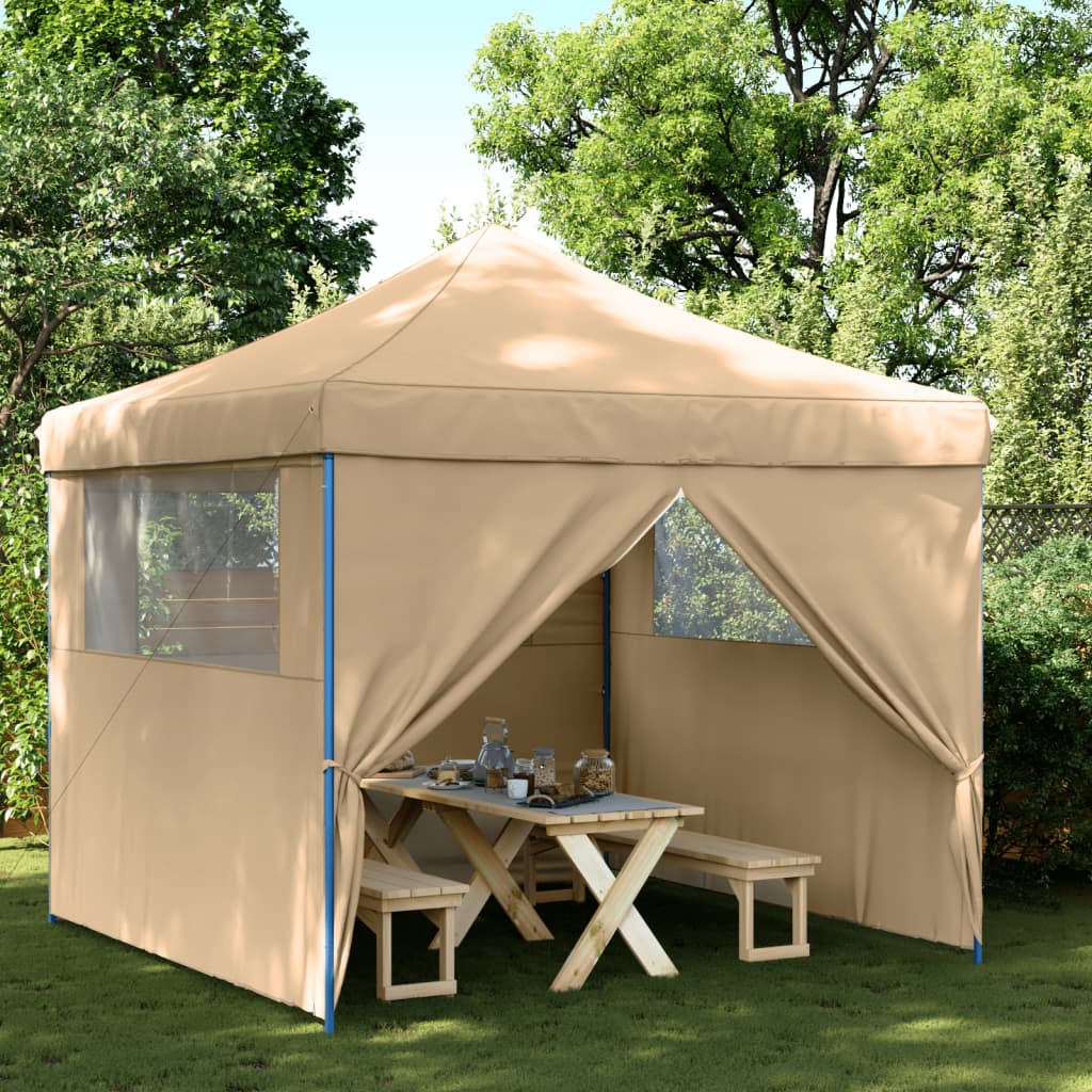 Partytent inklapbaar pop-up met 4 zijwanden beige