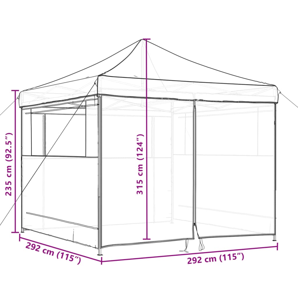 Partytent inklapbaar pop-up met 4 zijwanden taupe