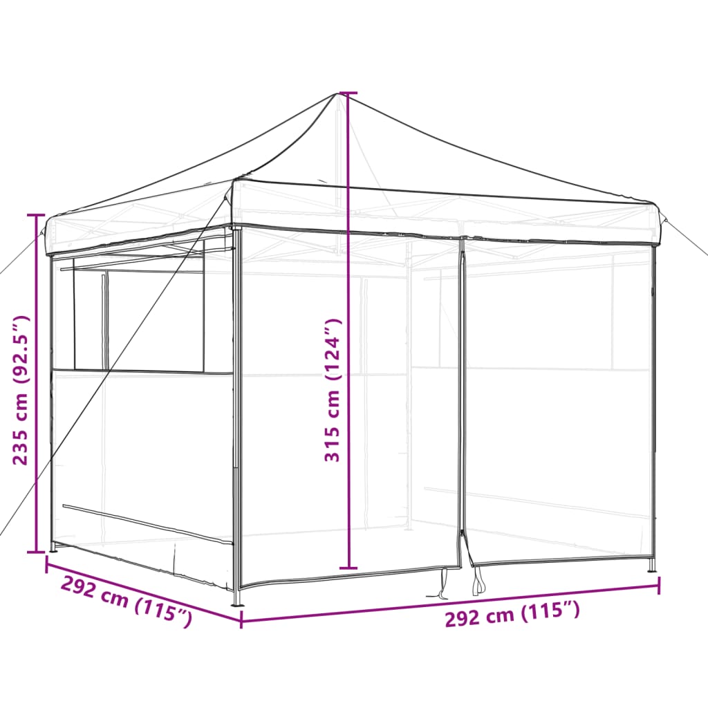 Partytent inklapbaar pop-up met 4 zijwanden terracottakleurig