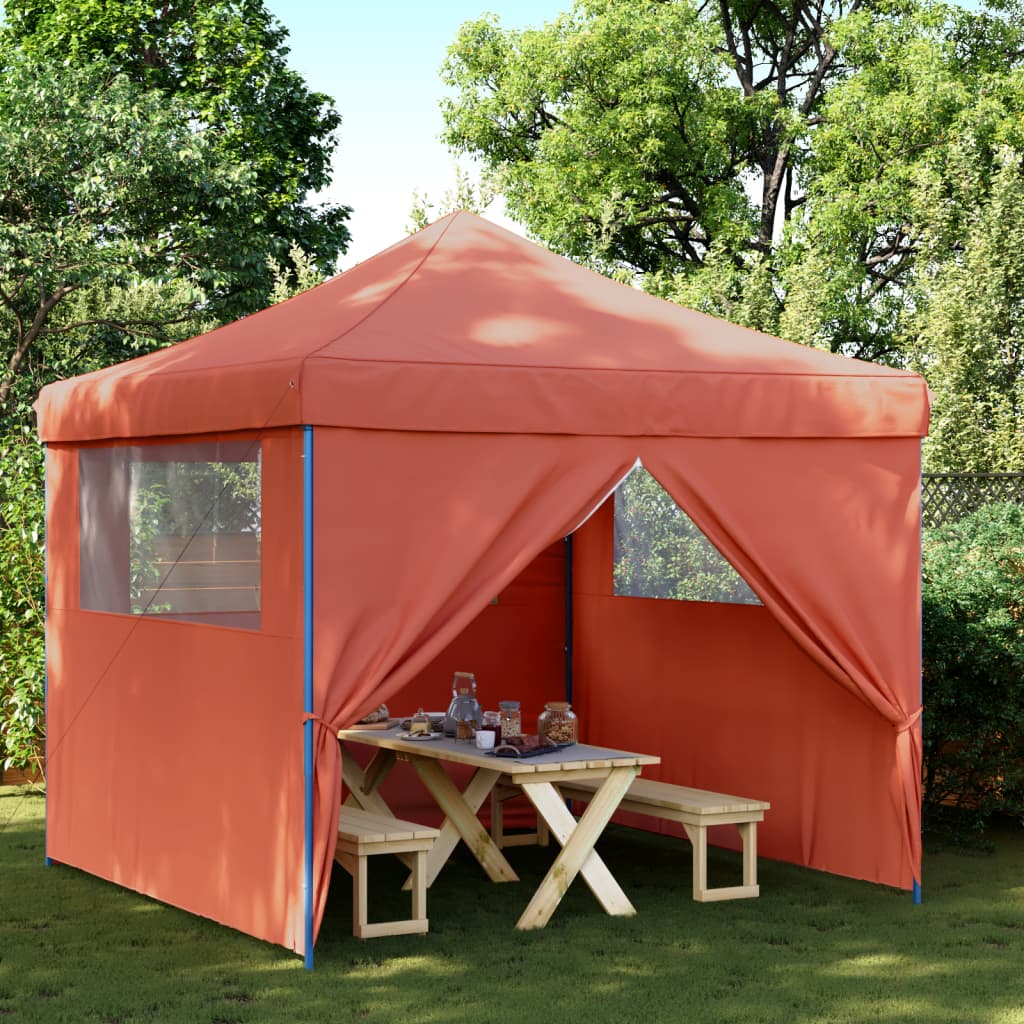 Partytent inklapbaar pop-up met 4 zijwanden terracottakleurig