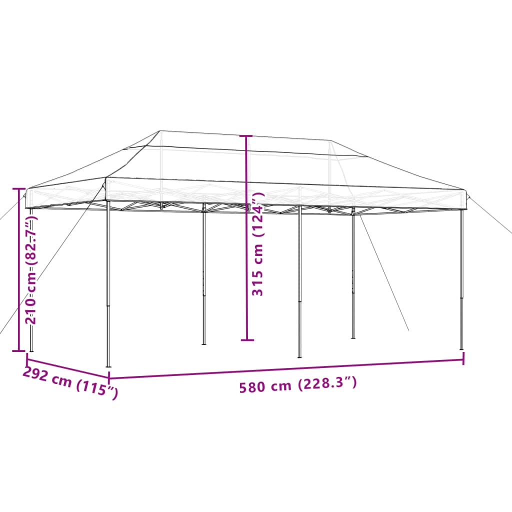 Partytent inklapbaar pop-up 580x292x315 cm bruin