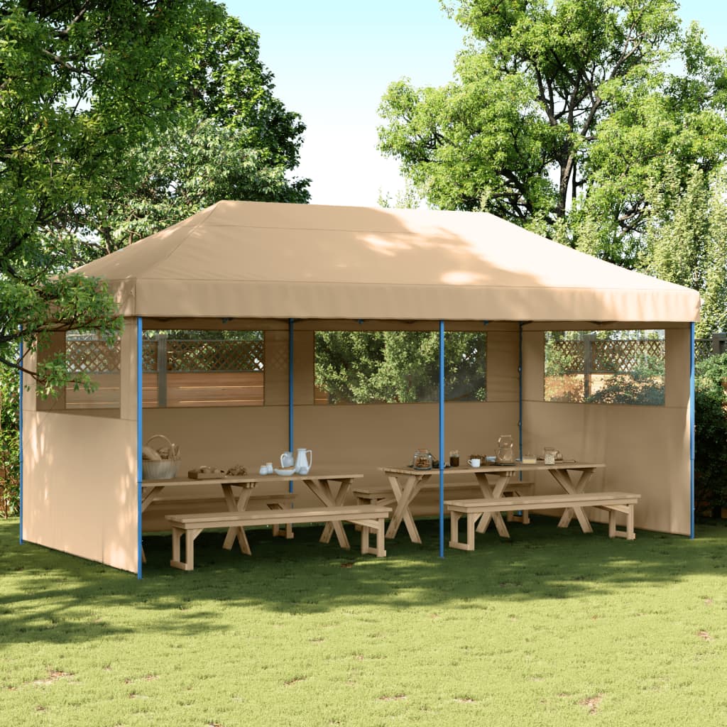 Partytent inklapbaar pop-up met 3 zijwanden beige