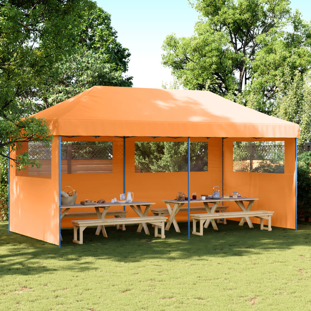 Partytent inklapbaar pop-up met 3 zijwanden oranje