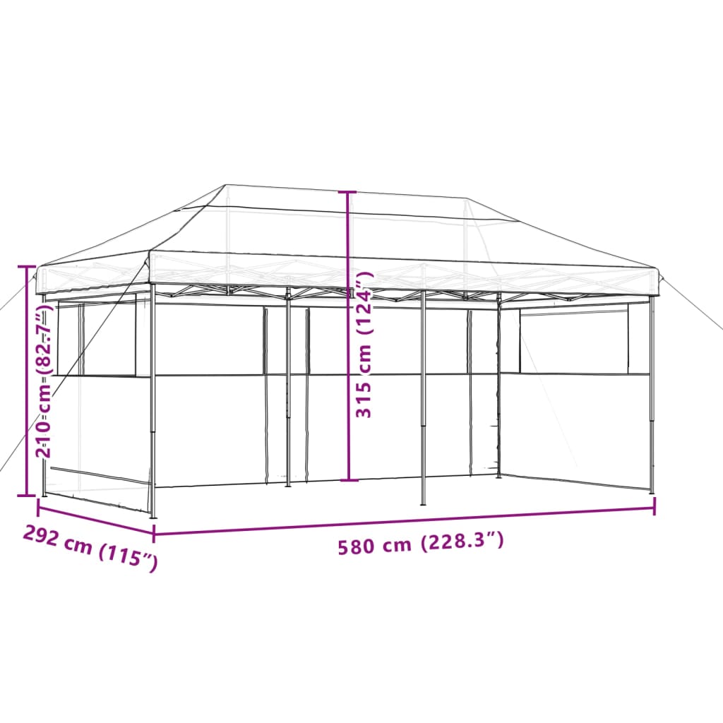 Partytent inklapbaar pop-up met 3 zijwanden bordeauxrood