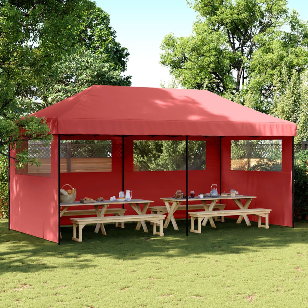 Partytent inklapbaar pop-up met 3 zijwanden bordeauxrood